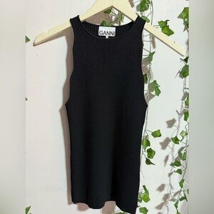 GANNI Scallop detailed ribbed black tank size XS